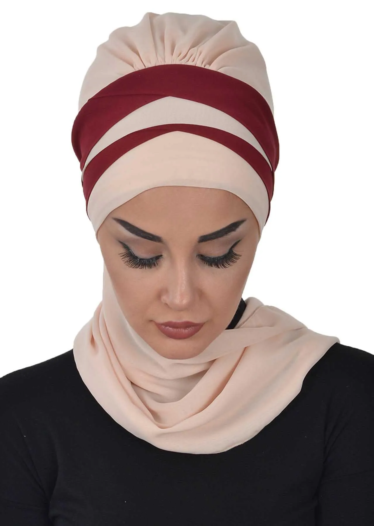 Two Colors Instant Turban Lightweight Multicolor Chiffon Scarf Head Turbans For Women Headwear Stylish Elegant Design,HT-52
