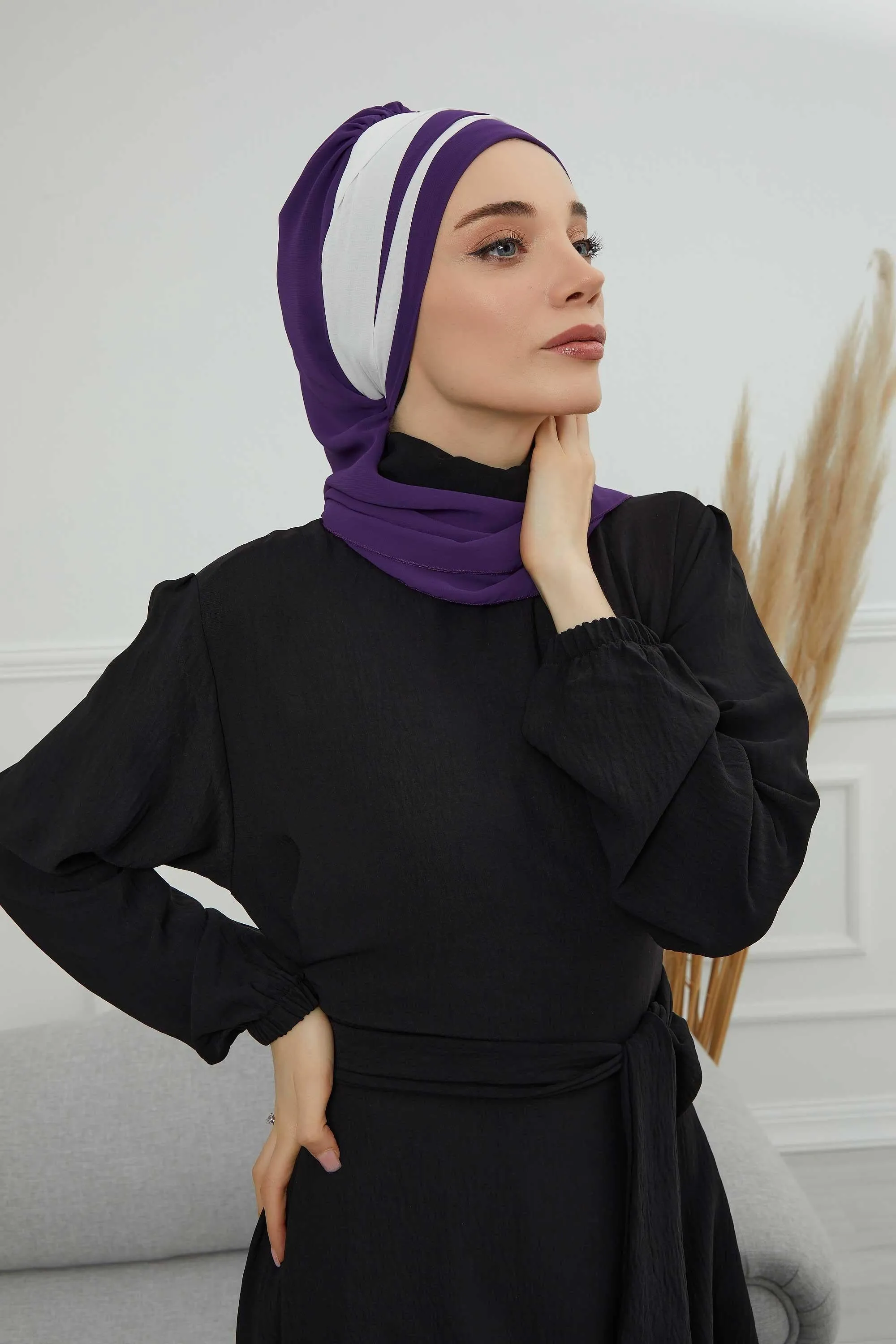 Two Colors Instant Turban Lightweight Multicolor Chiffon Scarf Head Turbans For Women Headwear Stylish Elegant Design,HT-52
