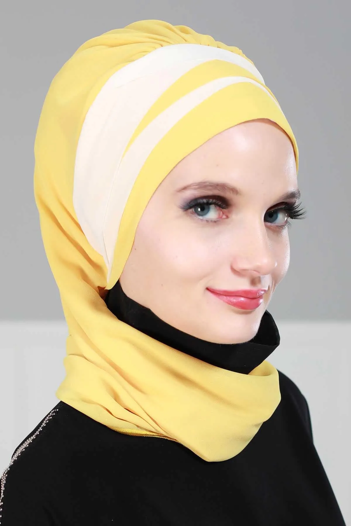 Two Colors Instant Turban Lightweight Multicolor Chiffon Scarf Head Turbans For Women Headwear Stylish Elegant Design,HT-52