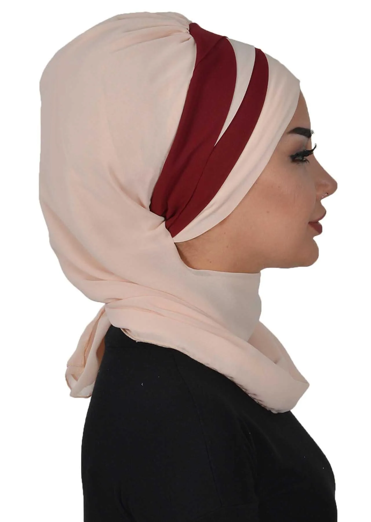Two Colors Instant Turban Lightweight Multicolor Chiffon Scarf Head Turbans For Women Headwear Stylish Elegant Design,HT-52