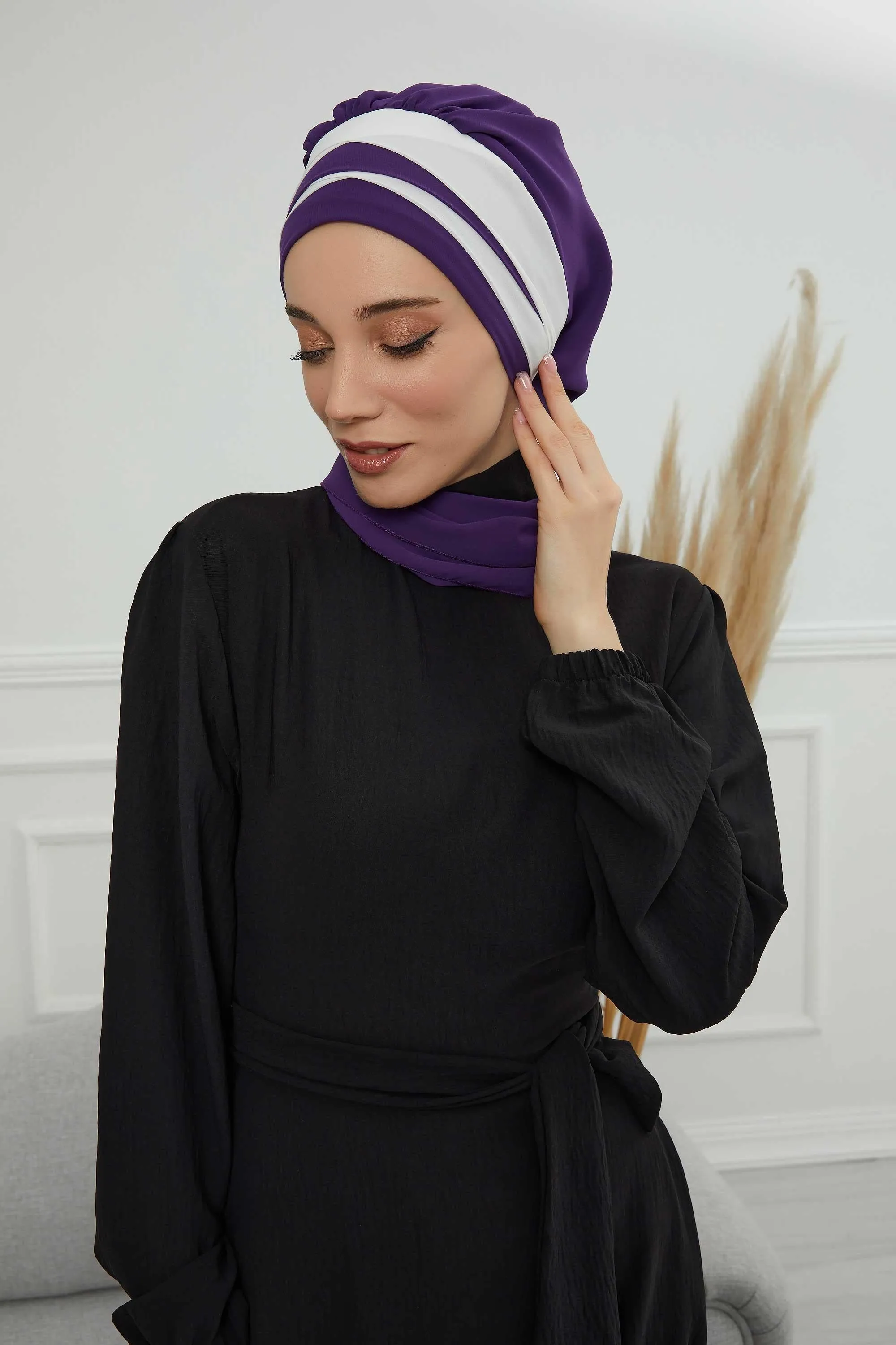 Two Colors Instant Turban Lightweight Multicolor Chiffon Scarf Head Turbans For Women Headwear Stylish Elegant Design,HT-52