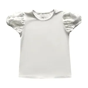 White Bamboo Design Balloon Sleeve Top..