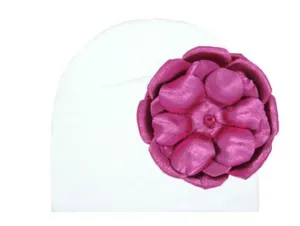 White Cotton Hat with Metallic Raspberry Rose