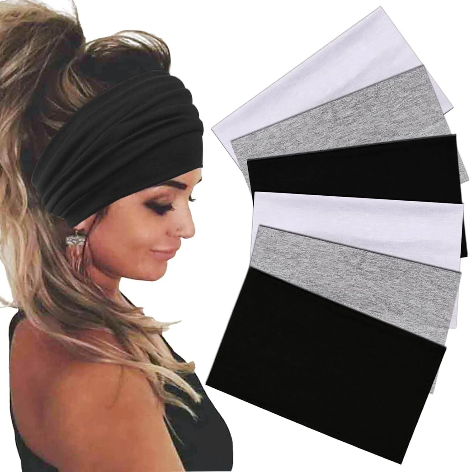 Wide Headbands For Women Stretch Headband Boho Head Bands Women's Hair Band Turban Workout Hairband Accessories 6 Pack