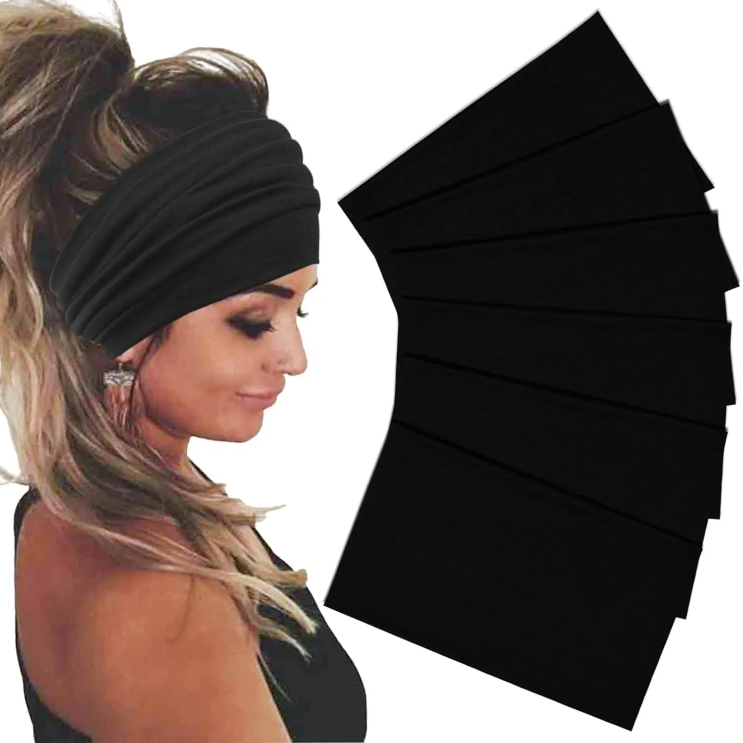 Wide Headbands For Women Stretch Headband Boho Head Bands Women's Hair Band Turban Workout Hairband Accessories 6 Pack