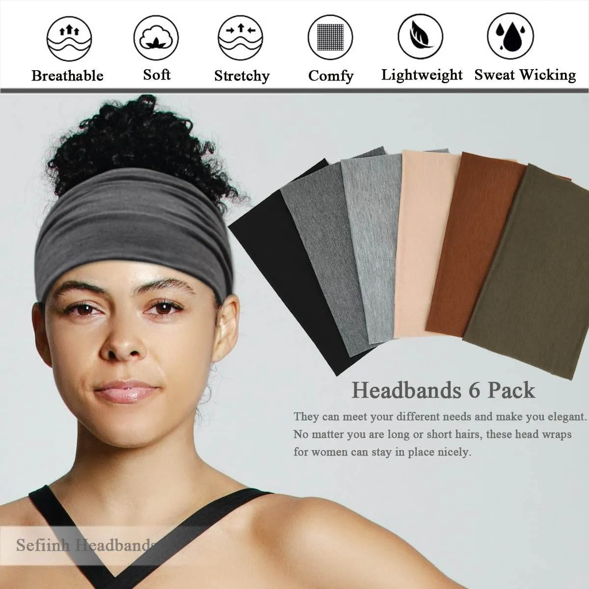 Wide Headbands For Women Stretch Headband Boho Head Bands Women's Hair Band Turban Workout Hairband Accessories 6 Pack