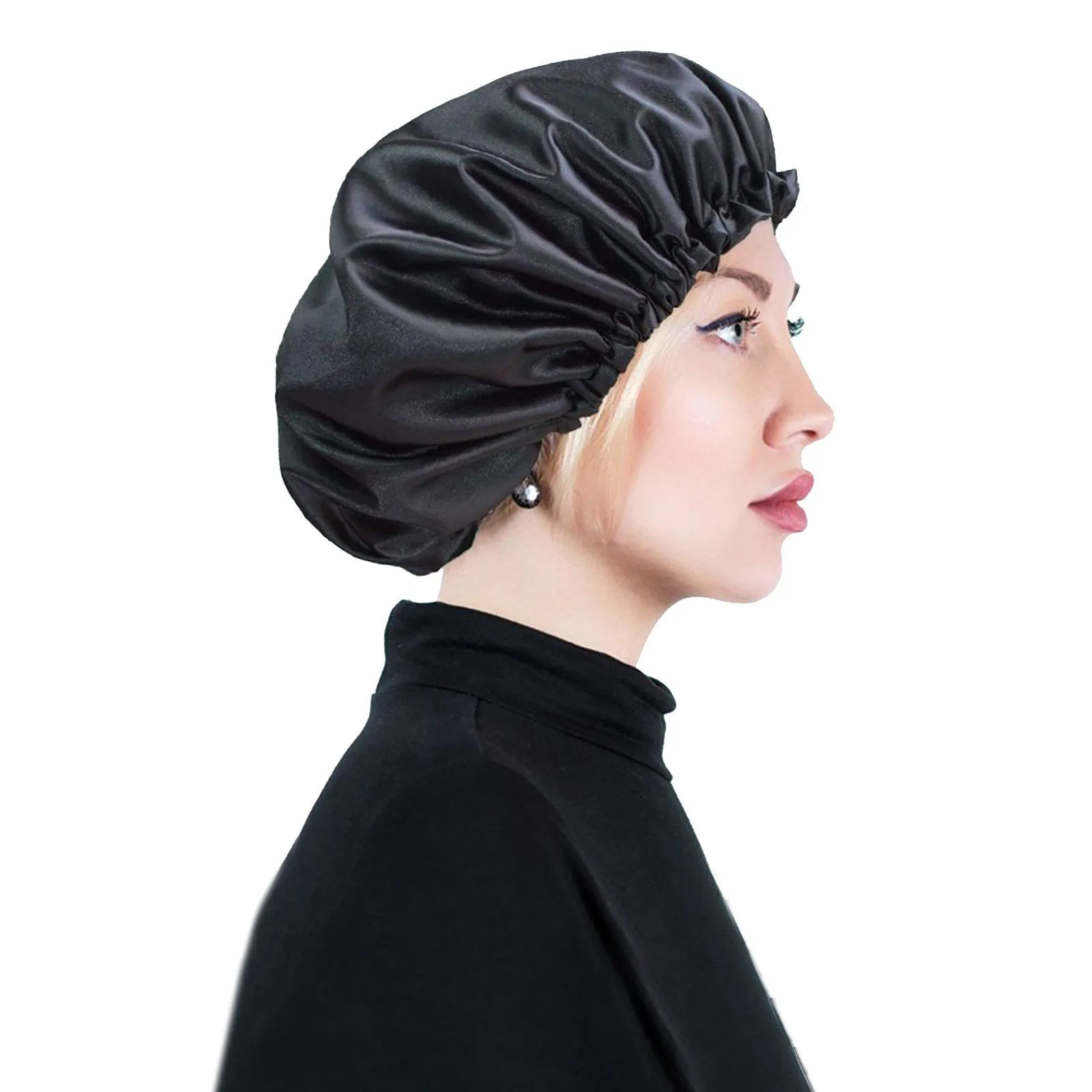 Women's Double Layer Reversible Silky Satin Headscarf Sleeping Bonnet Hat Headband