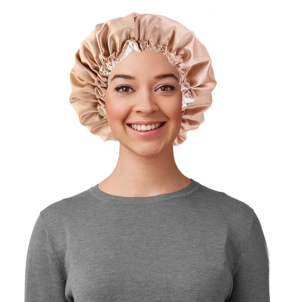 Women's Double Layer Reversible Silky Satin Headscarf Sleeping Bonnet Hat Headband