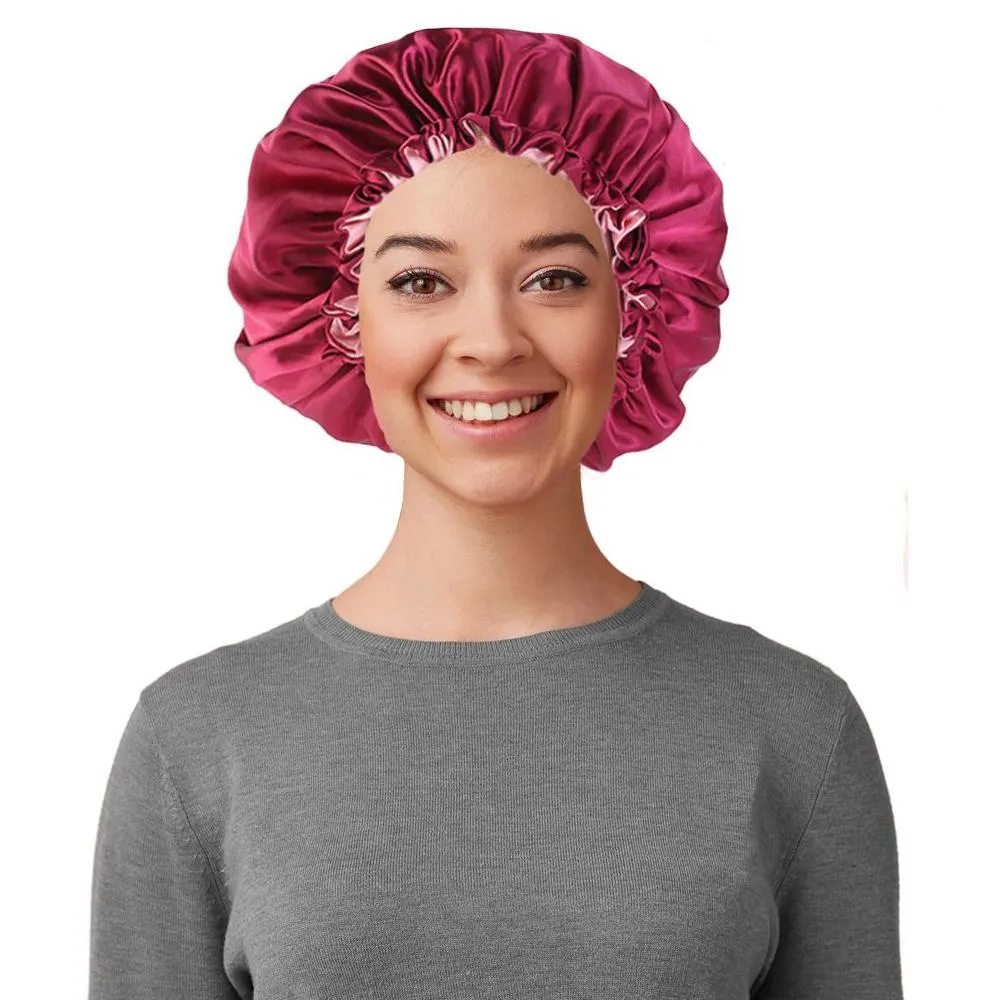 Women's Double Layer Reversible Silky Satin Headscarf Sleeping Bonnet Hat Headband
