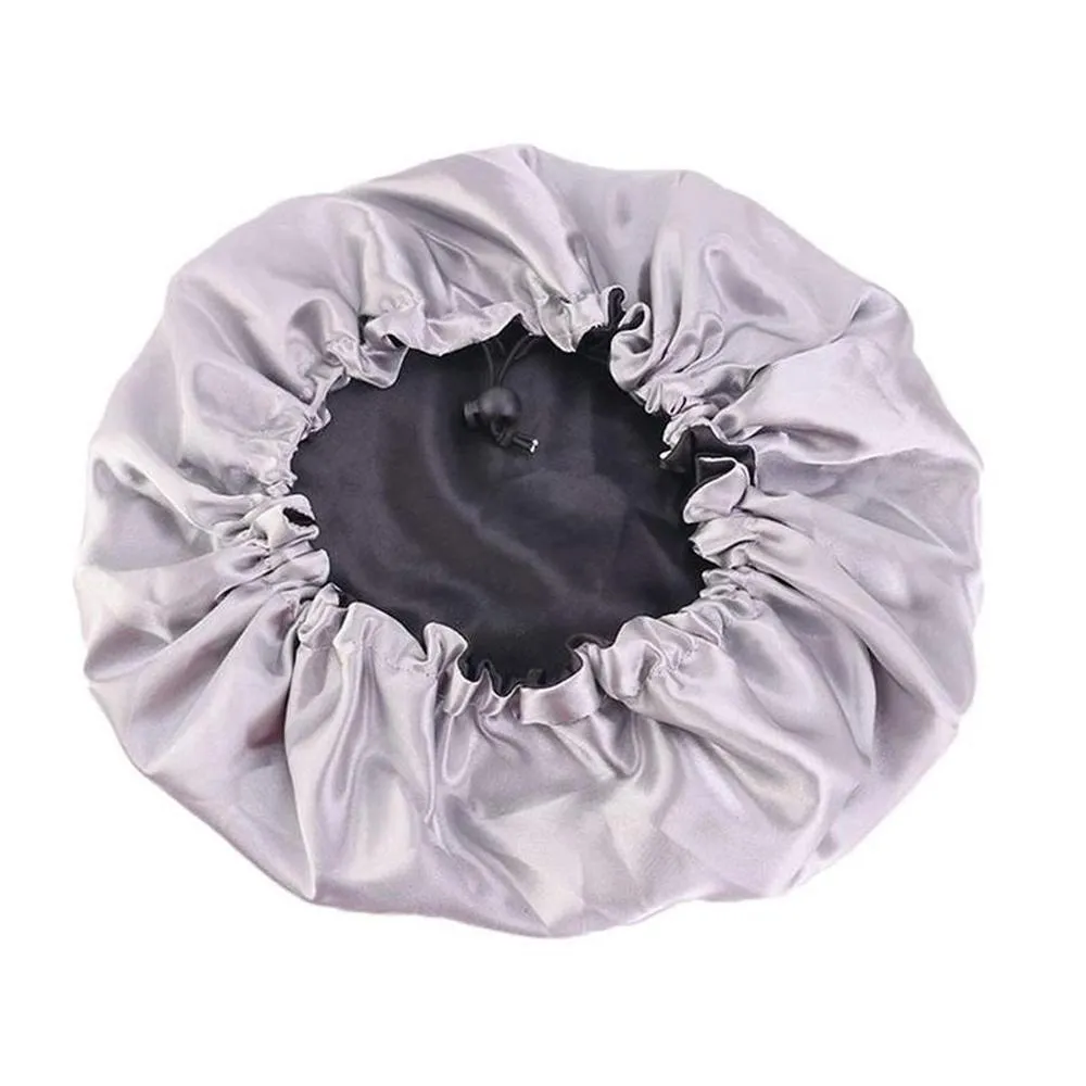 Women's Double Layer Reversible Silky Satin Headscarf Sleeping Bonnet Hat Headband