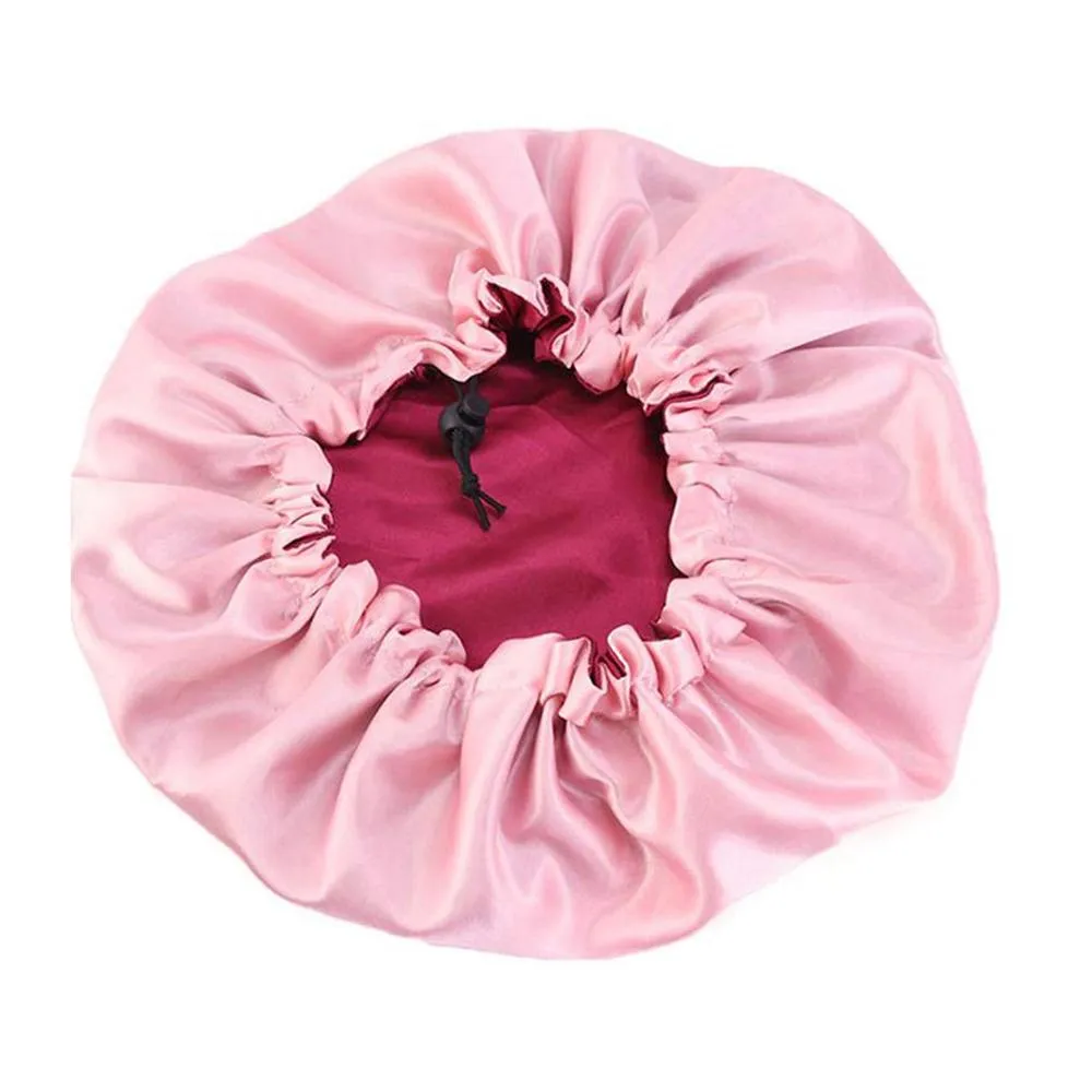 Women's Double Layer Reversible Silky Satin Headscarf Sleeping Bonnet Hat Headband