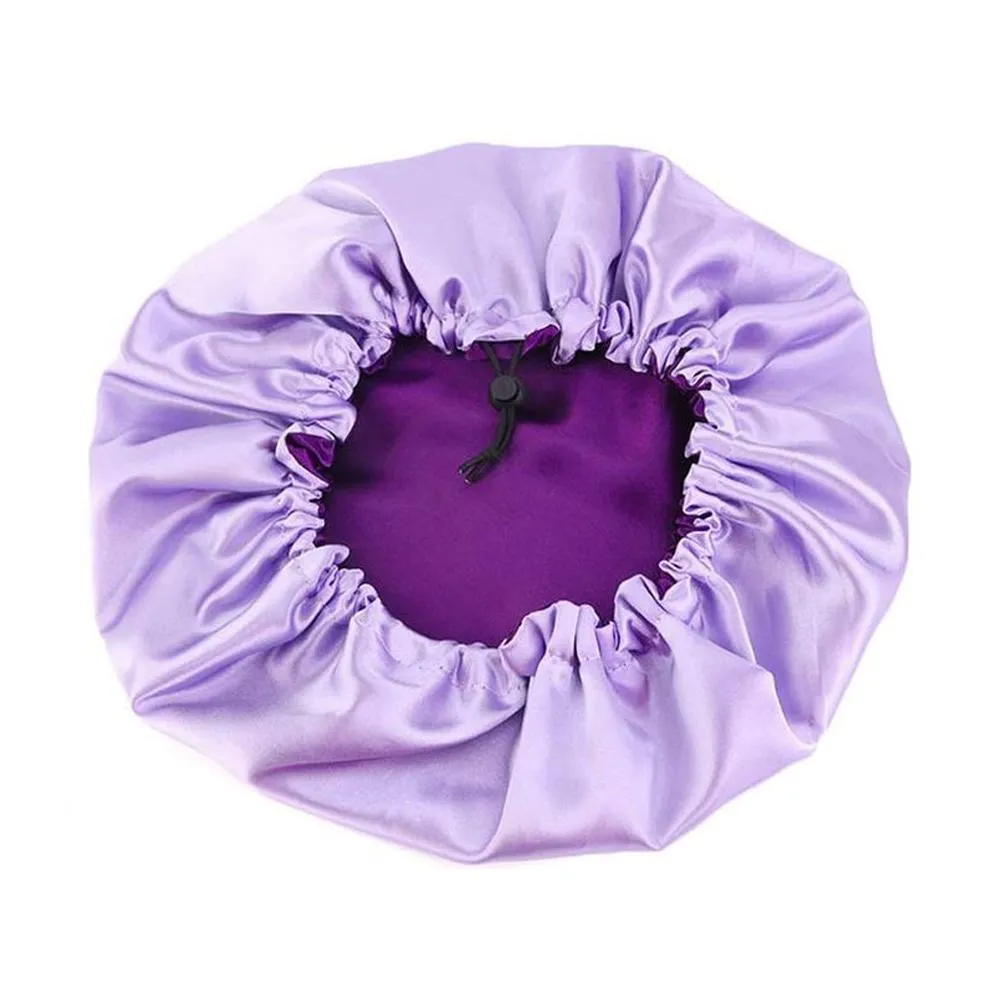 Women's Double Layer Reversible Silky Satin Headscarf Sleeping Bonnet Hat Headband