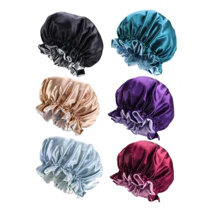 Women's Double Layer Reversible Silky Satin Headscarf Sleeping Bonnet Hat Headband