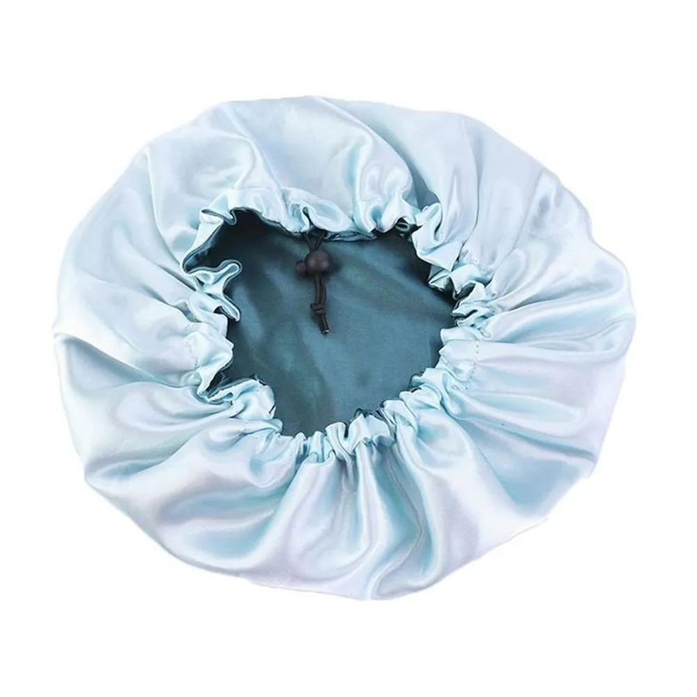 Women's Double Layer Reversible Silky Satin Headscarf Sleeping Bonnet Hat Headband