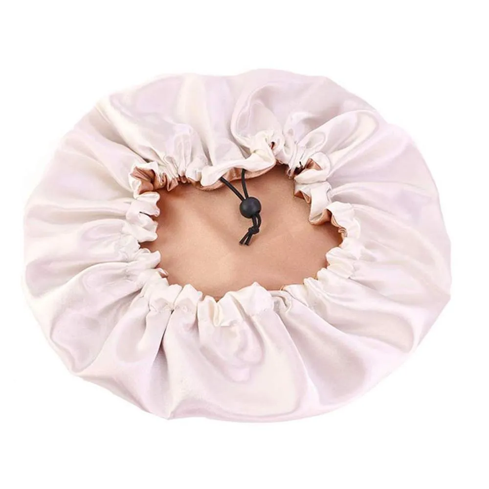 Women's Double Layer Reversible Silky Satin Headscarf Sleeping Bonnet Hat Headband